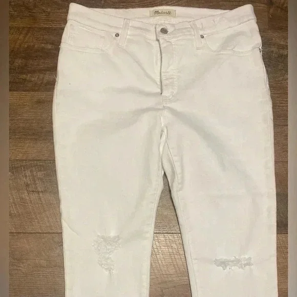 Madewell NWOT White Lightly Distressed High Rise Cropped Skinny Jeans Size 32P - Picture 2 of 8